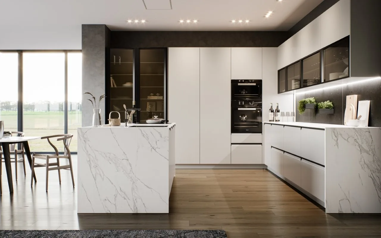 Cocina a medida en tonos beige y grises