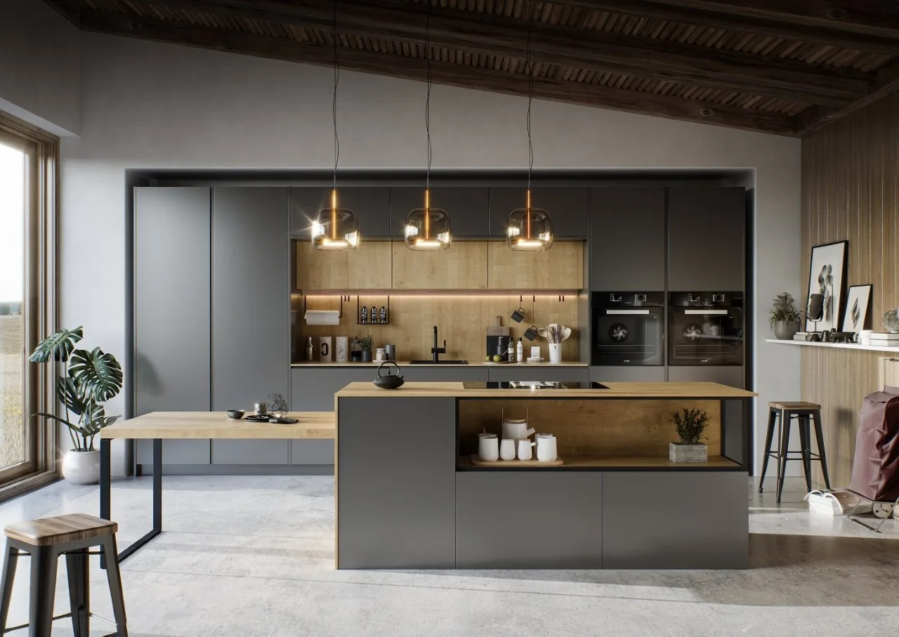 Cocina a medida con isla diseñada por Sancai en Cantabria